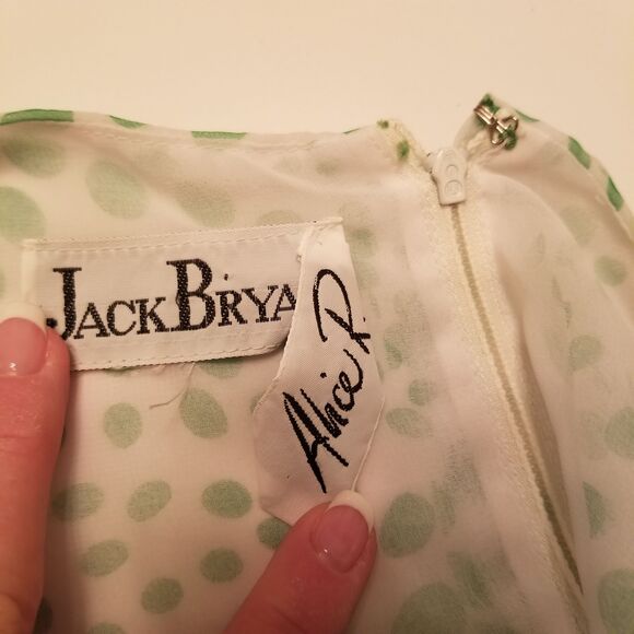 Vintage Jack Bryan Sheer Fun Flirty Flowy Green Polka Dot Midi Cowl Neck Dress - Picture 10 of 10